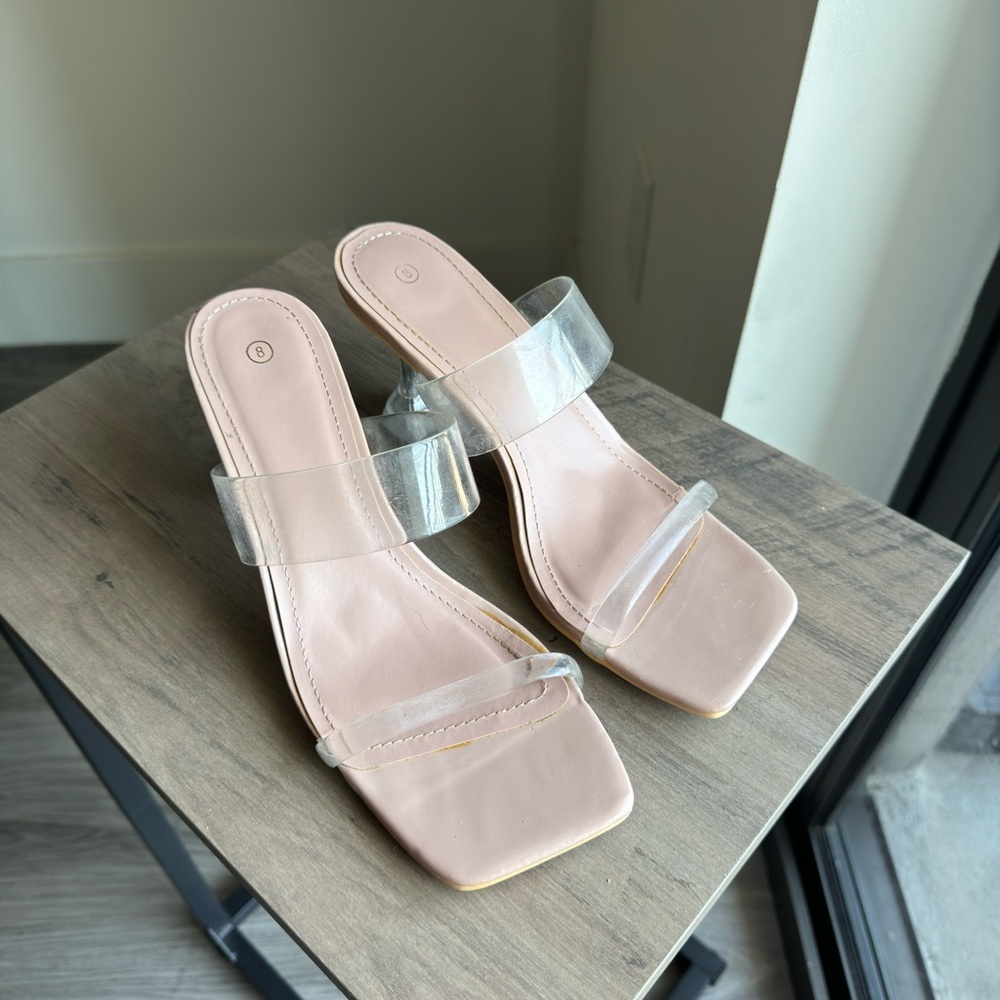 Cream and Clear Square Toe Sandals with Transparent Strap